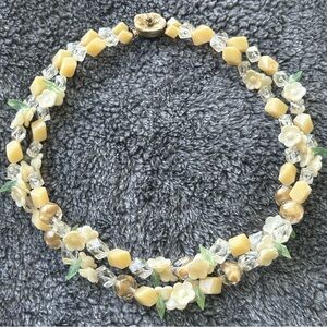 Vintage 1960’s Czech Lucite Glass Two Layer Floral Beaded Necklace